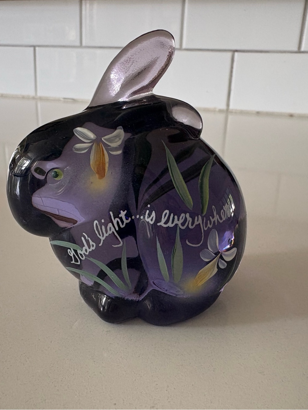 Fenton Hand painted Violet Glass Rabbit